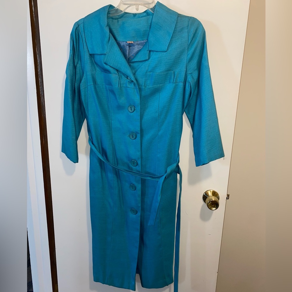 Women’s Belted Button Down Blue Shirt Dress Size 11